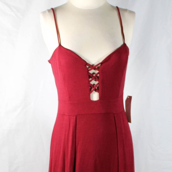 NWT Burgundy Cranberry Maxi Dress with Slits and Cross Stitch Cleavage - Picture 4 of 16